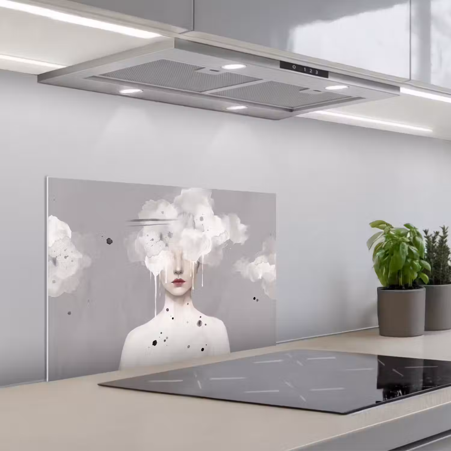 Vrouw - Wolk - Grijs keuken achterwand spatscherm klein -3d_schuin
