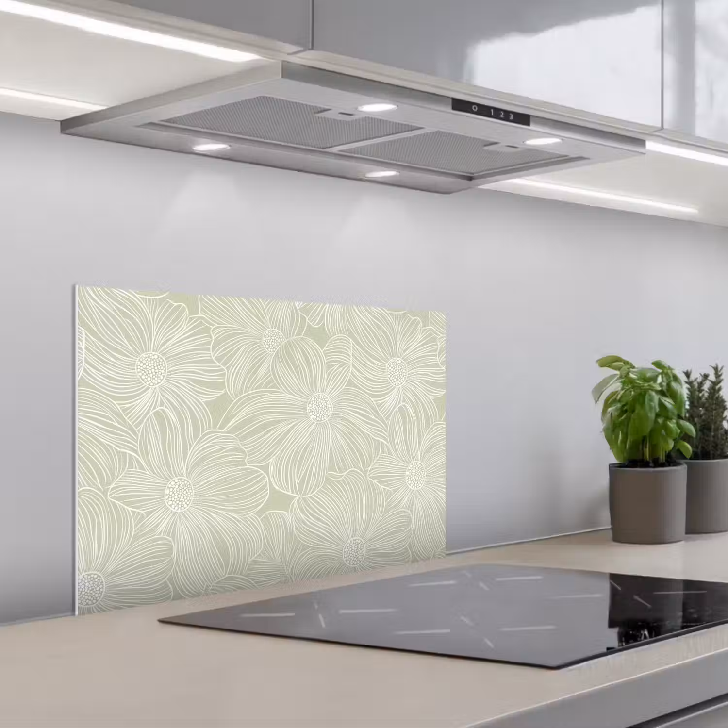 Sereen - Bloemen - Groen keuken achterwand spatscherm klein 900 -3d_schuin