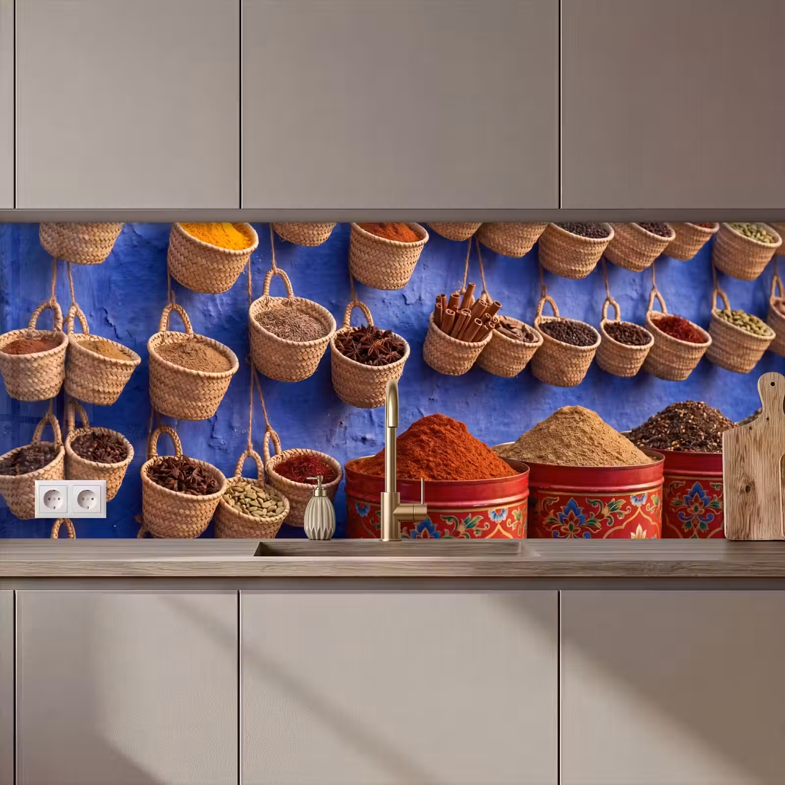 Küchenrückwand - Gewürze – Körbe – Markt - Kruiden - Manden - Markt keuken achterwand 2 middel zz_3dshopping