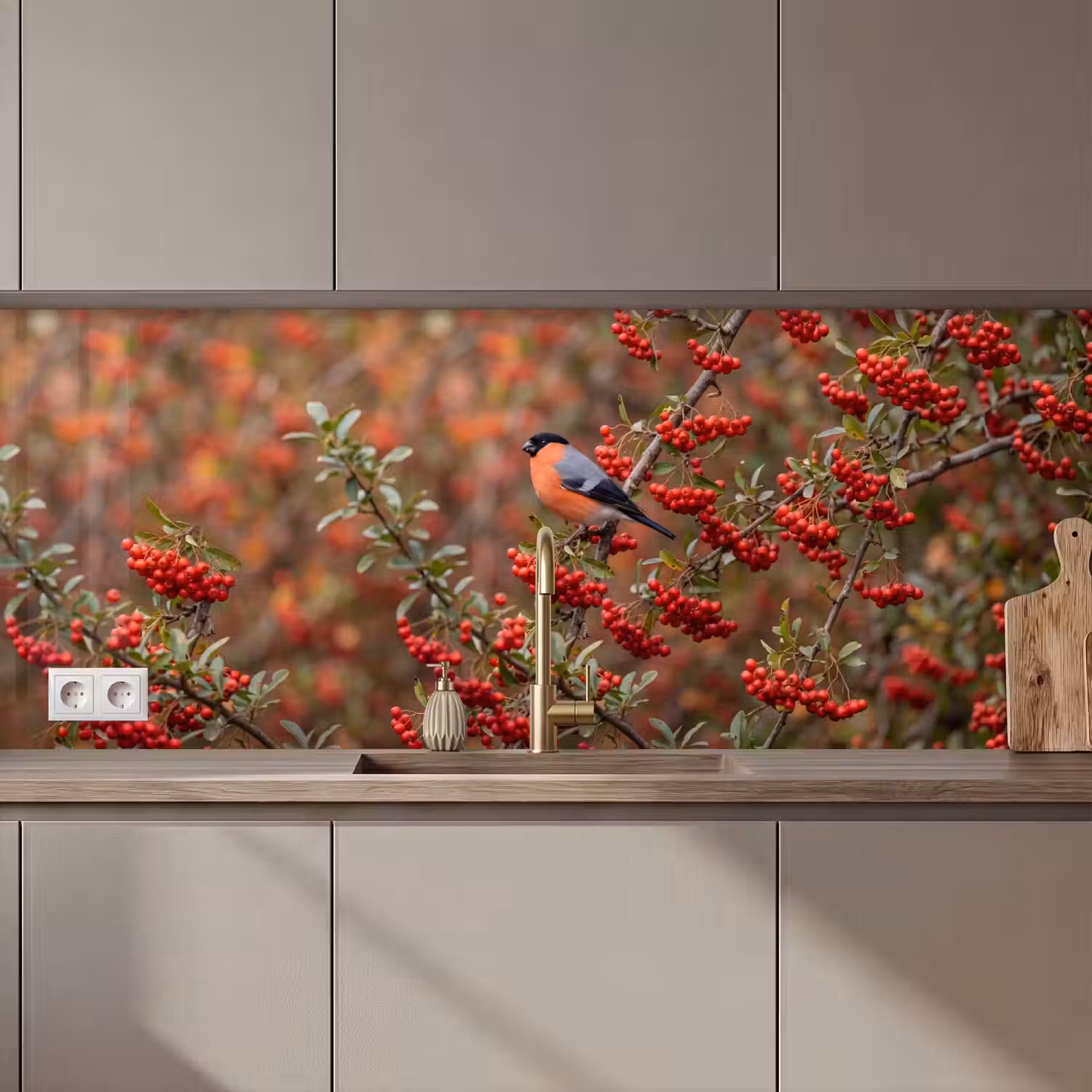 Goudvink - Bessen - Herfst - Natuur - Kleurrijk keuken achterwand 2 middel zz_3dshopping