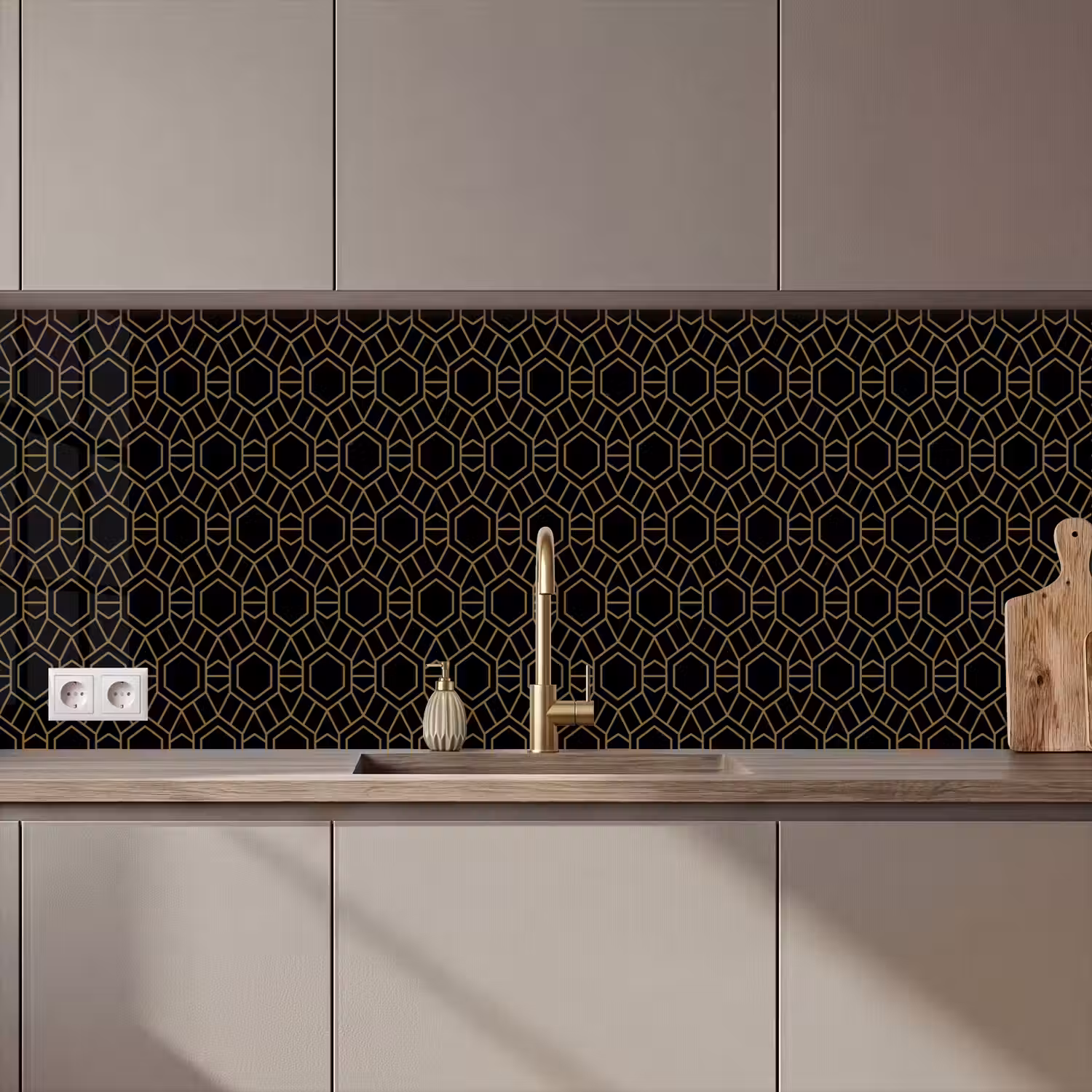 Goud - Zwart - Rozetstructuur keuken achterwand 2 middel 871 zz_3dshopping