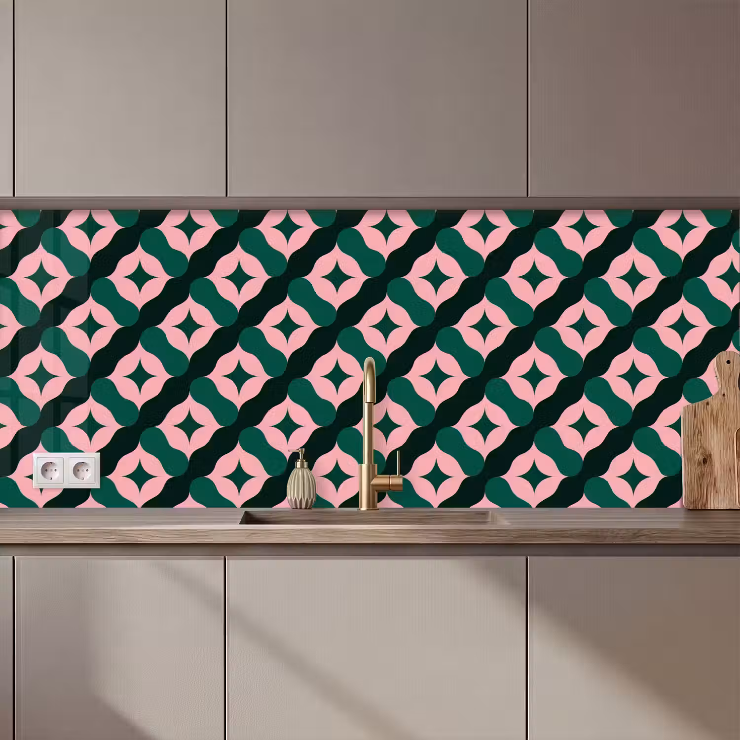 Groen - Roze - Retro - Sterren keuken achterwand 2 middel 871 zz_3dshopping