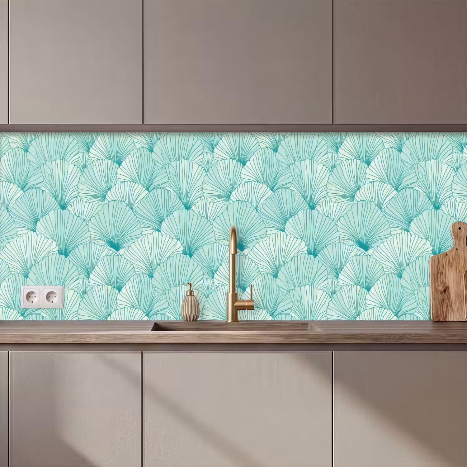 Groen - Wit - Ginko - Getekend - Textuur keuken achterwand 2 middel 871 zz_3dshopping