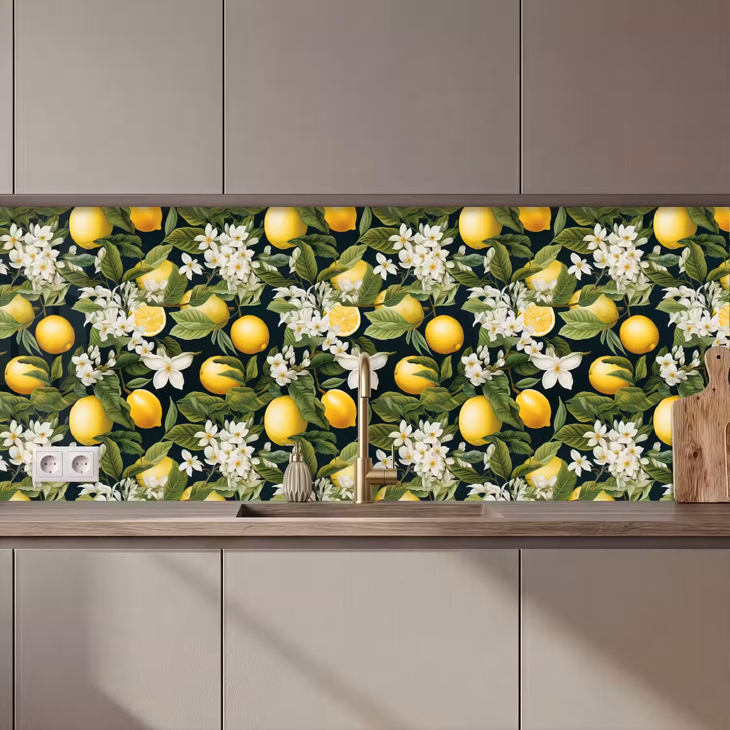 Hangende - Citroenen - Witte - Bloemetjes keuken achterwand 2 middel 871 zz_3dshopping