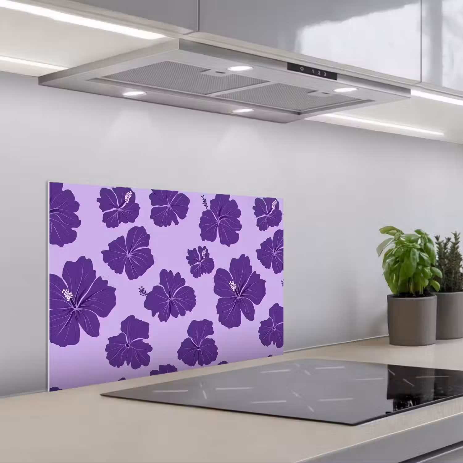 Hibiscus - Bloemen - Paars keuken achterwand spatscherm klein 900 -3d_schuin