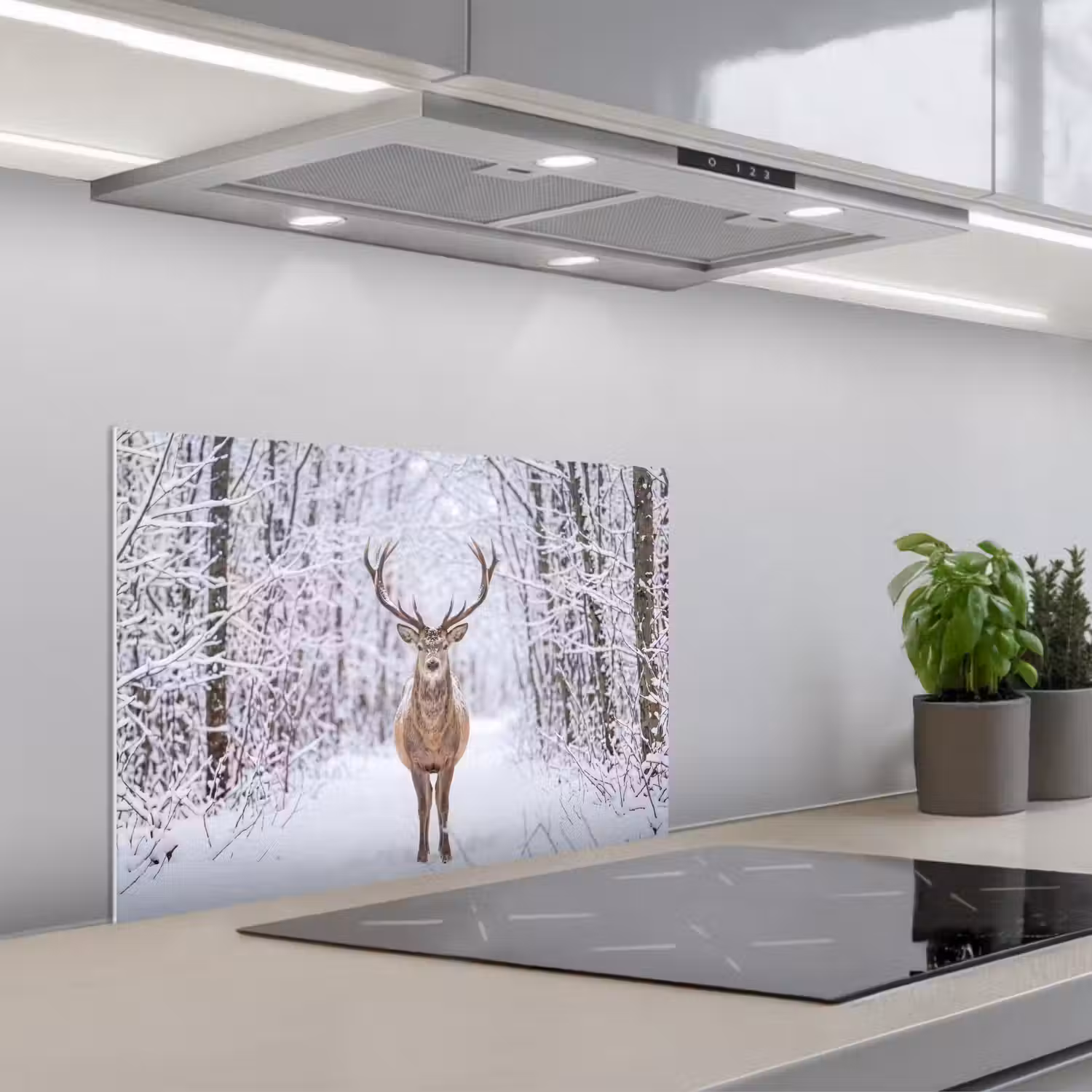 Hert - Winter - Bos - Natuur - Wit keuken achterwand spatscherm klein -3d_schuin