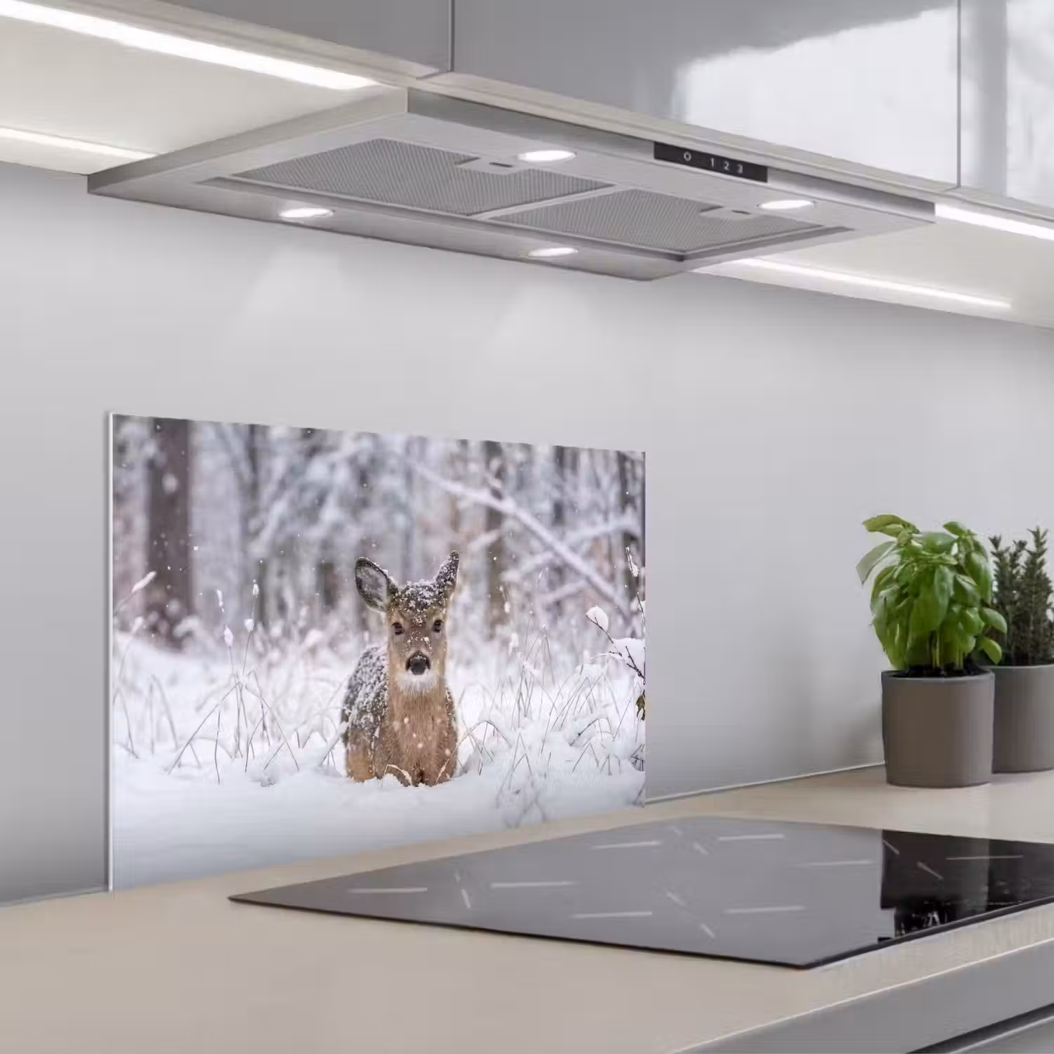 Hert - Sneeuw - Bos - Dieren - Vertederend keuken achterwand spatscherm klein -3d_schuin