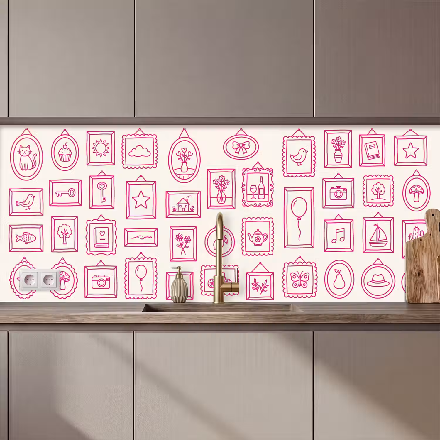 Illustratie - Collectie - Kunst - Minimalistisch - Roze keuken achterwand 2 middel zz_3dshopping