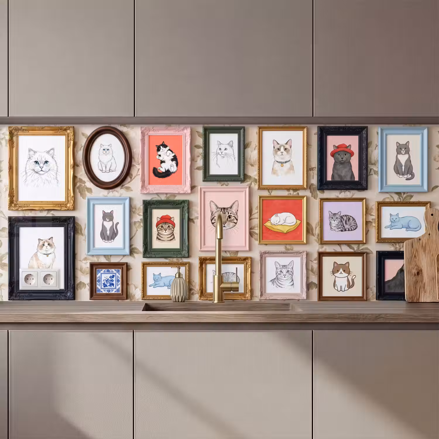 Kat - Portret - Dieren - Illustratie - Lijst keuken achterwand 2 middel zz_3dshopping