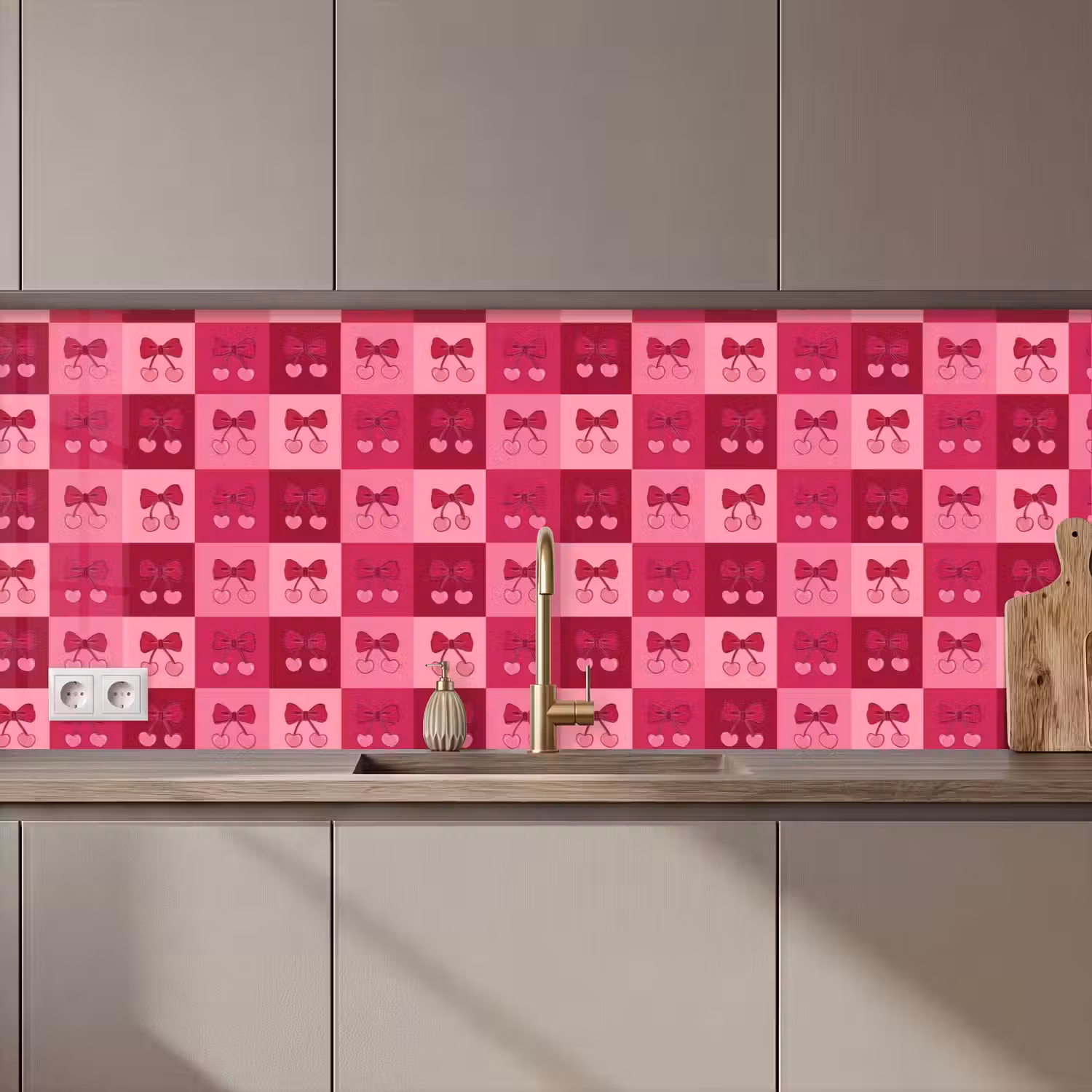 Kersen - Strikjes - Speels - Roze - Bordeaux keuken achterwand 2 middel 871 zz_3dshopping