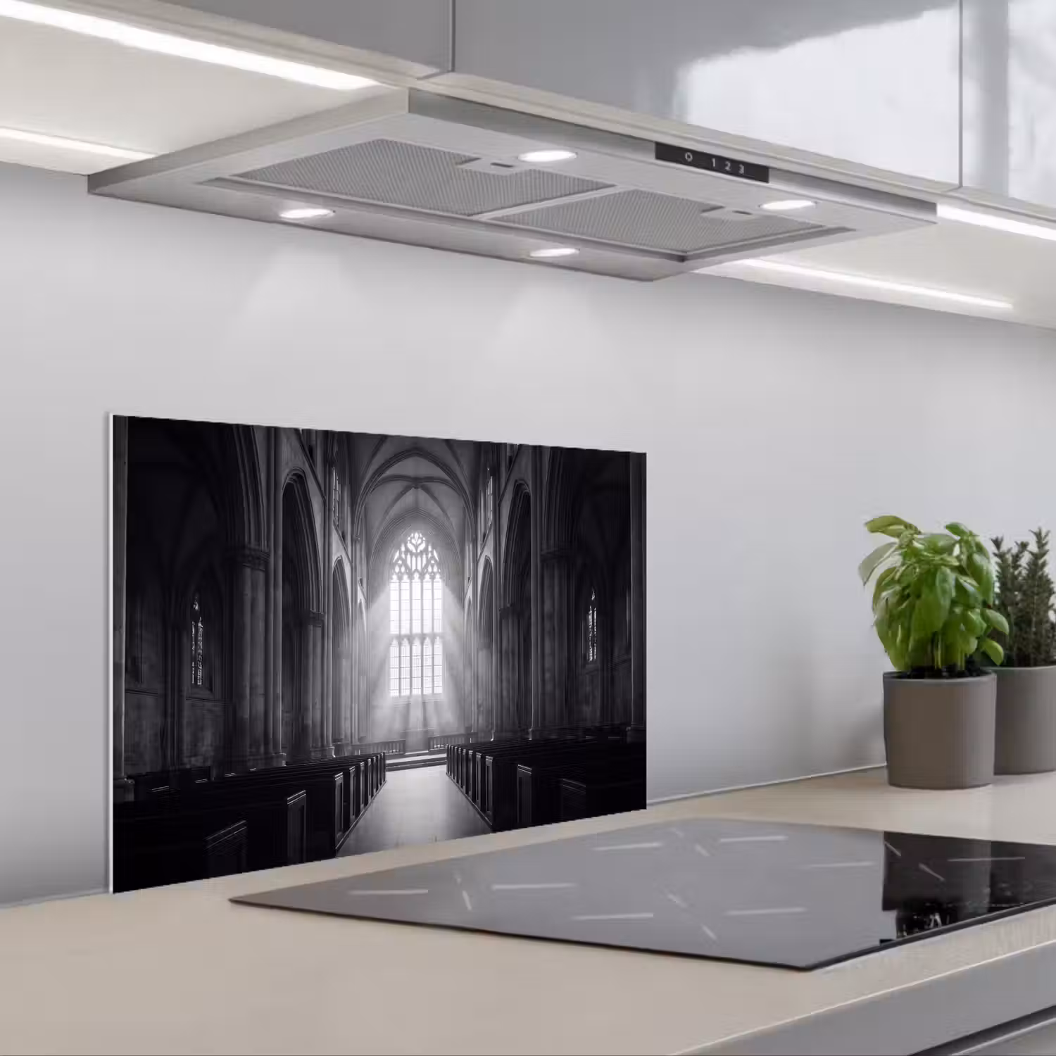 Kerk - Interieur - Lichtstralen - Architectuur - Klassiek keuken achterwand spatscherm klein -3d_schuin