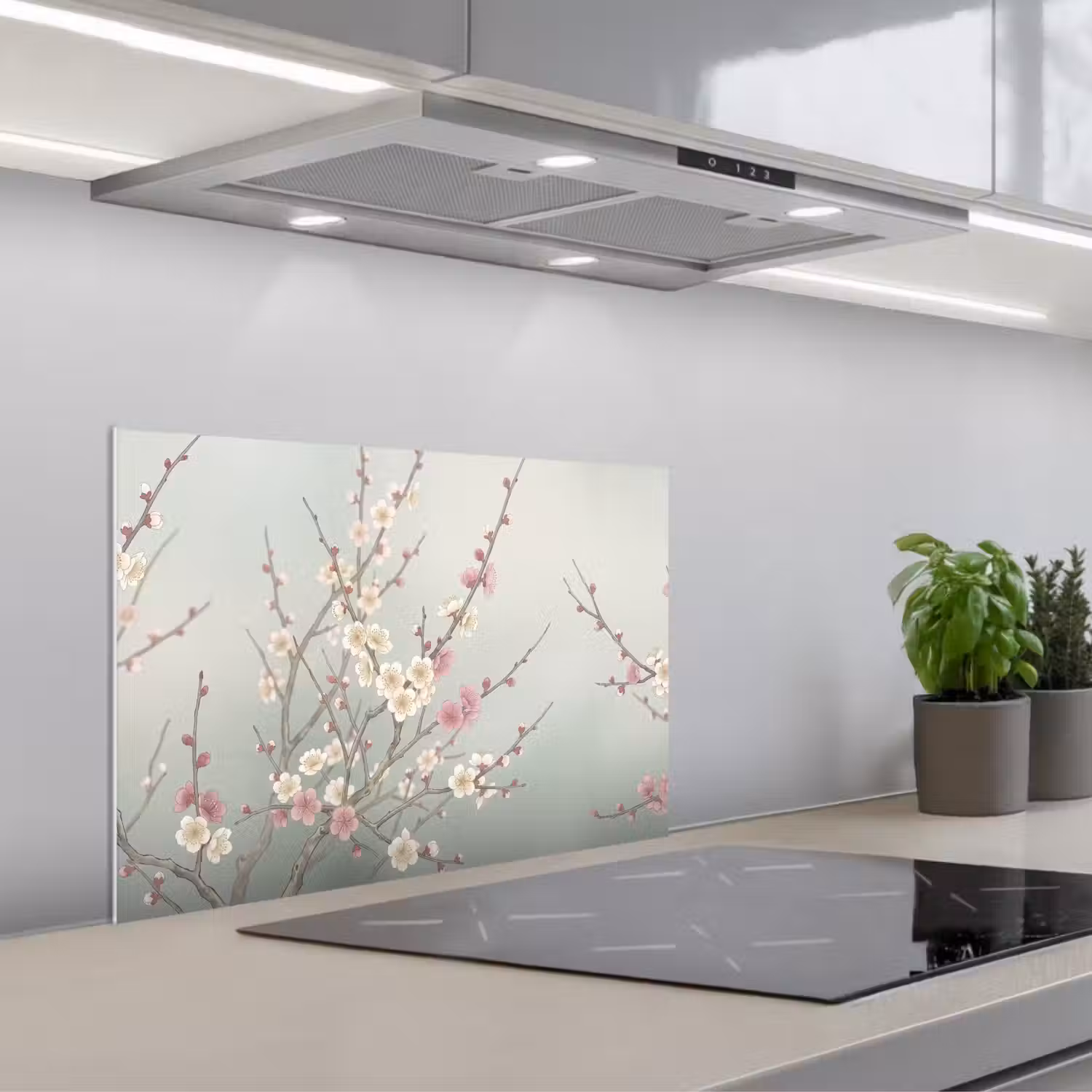 Kersen - Bloesem - Groen keuken achterwand spatscherm klein -3d_schuin