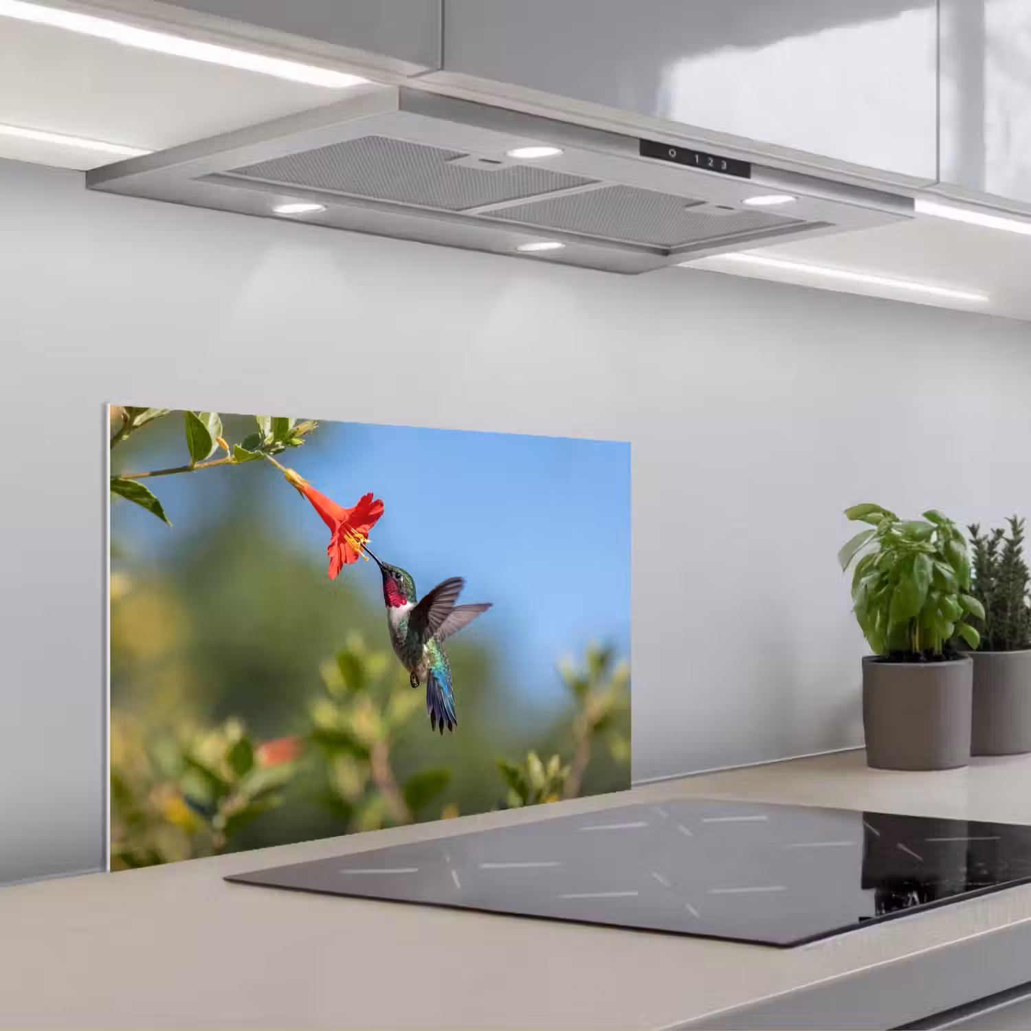 Kolibrie - Bloem - Natuur - Groen keuken achterwand spatscherm klein -3d_schuin