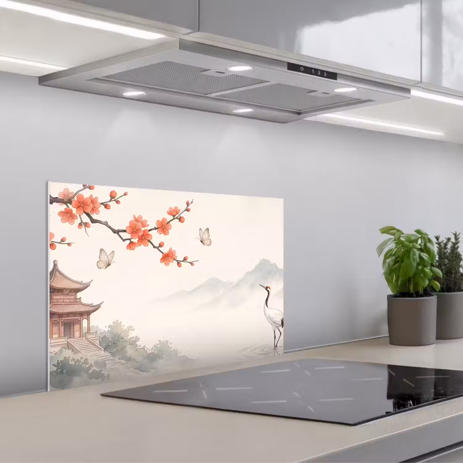 Kraanvogel - Azië - Klassiek keuken achterwand spatscherm klein -3d_schuin