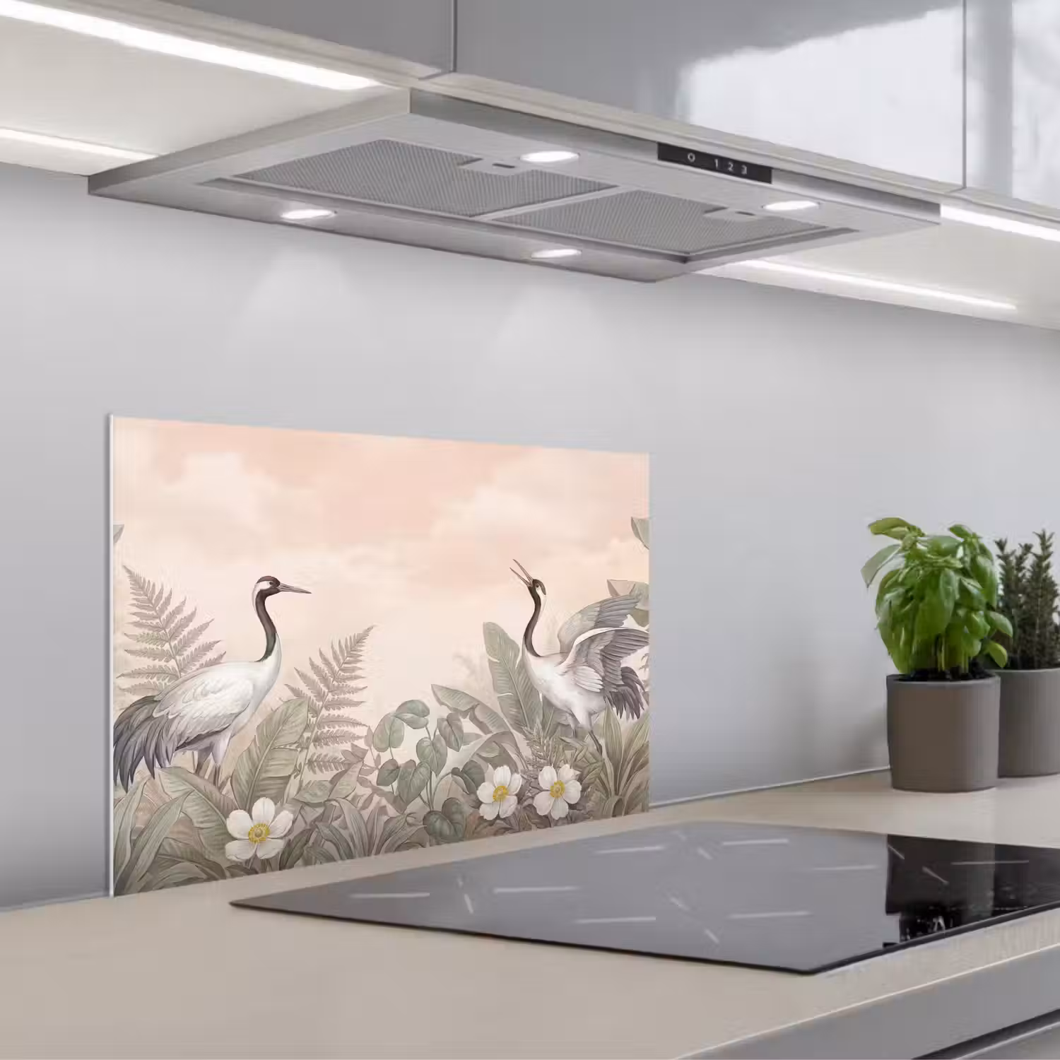 Kraanvogels - Natuur - Roze keuken achterwand spatscherm klein -3d_schuin