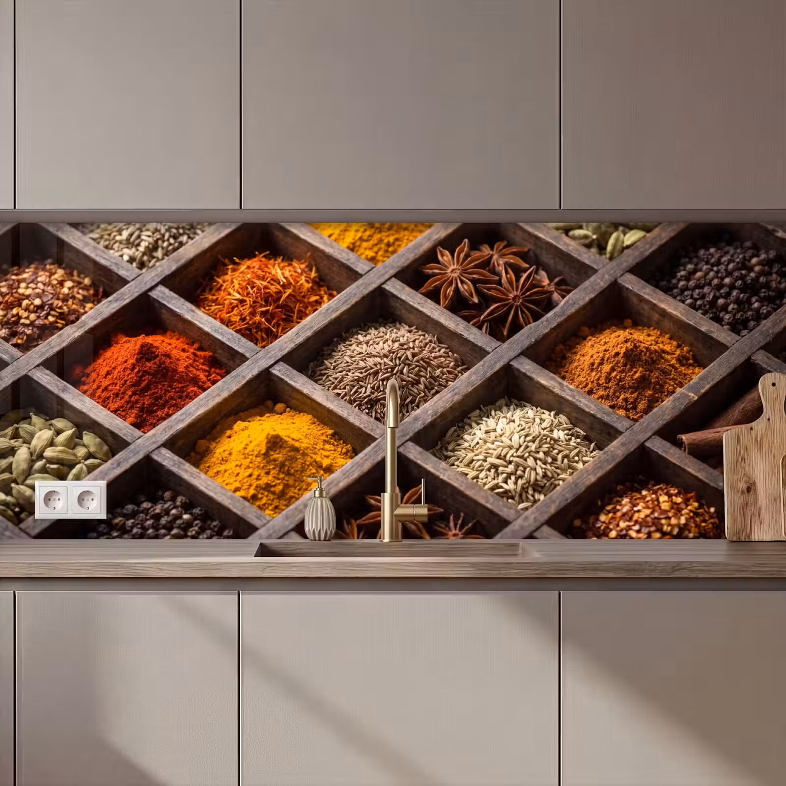 Küchenrückwand - Kräuter – Holz – Essen - Kruiden - Houten - Eten keuken achterwand 2 middel zz_3dshopping