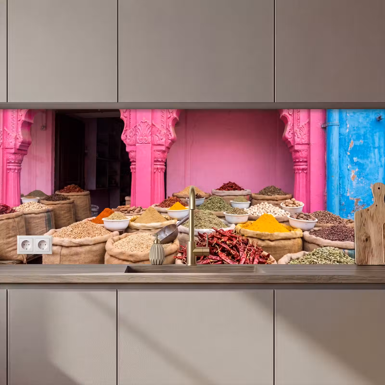 Küchenrückwand - Kräuter – Markt – Rosa - Kruiden - Markt - Roze keuken achterwand 2 middel zz_3dshopping