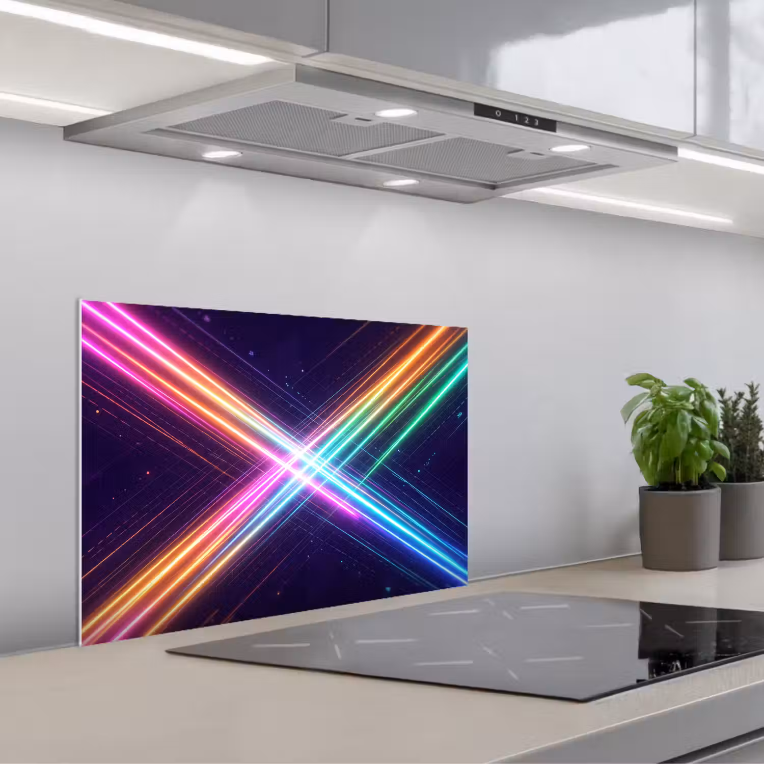 Kruisen - Lasterstralen - Neon keuken achterwand spatscherm klein -3d_schuin