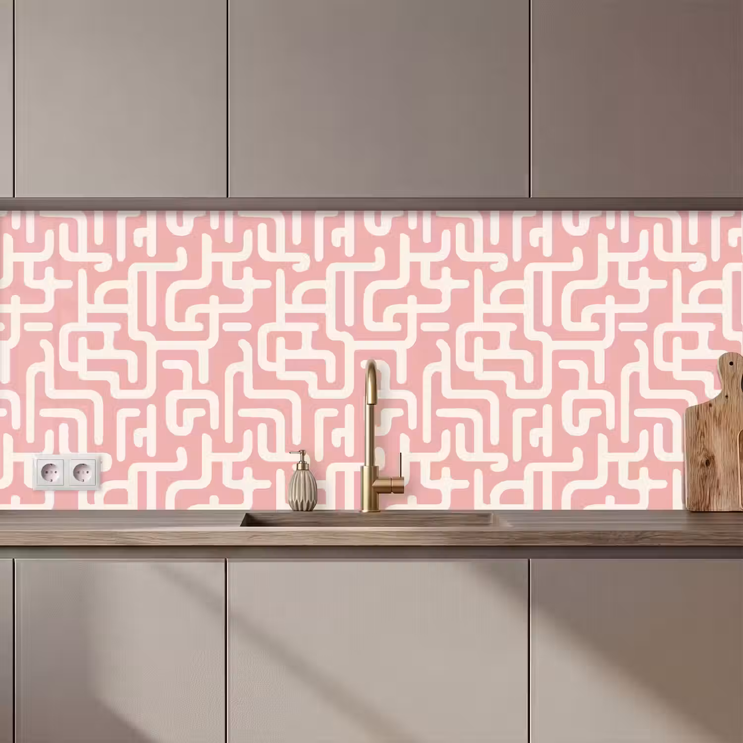 Doolhofpatroon - Roze - Wit - Abstract keuken achterwand 2 middel 871 zz_3dshopping