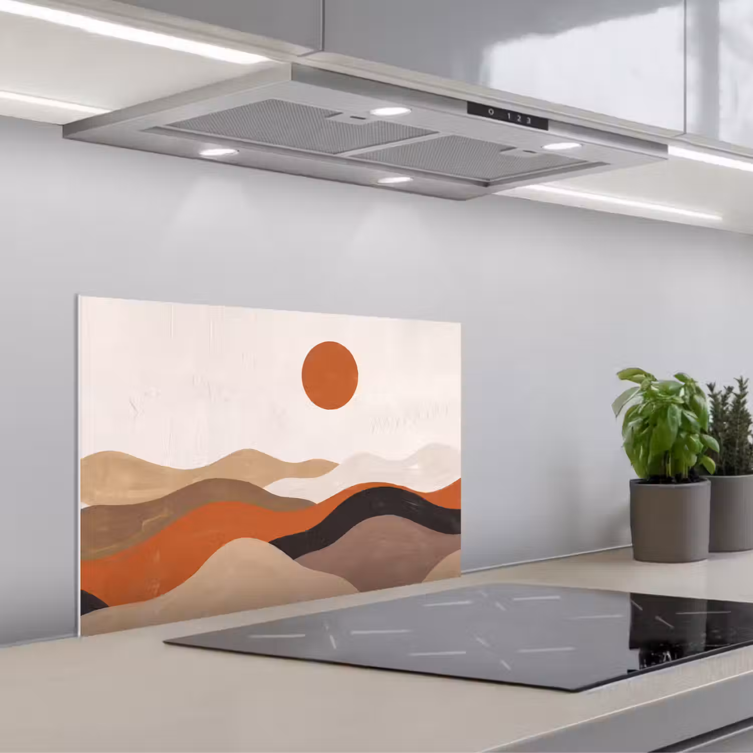 Landschap - Heuvels - Zon - Abstract - Oranje keuken achterwand spatscherm klein -3d_schuin