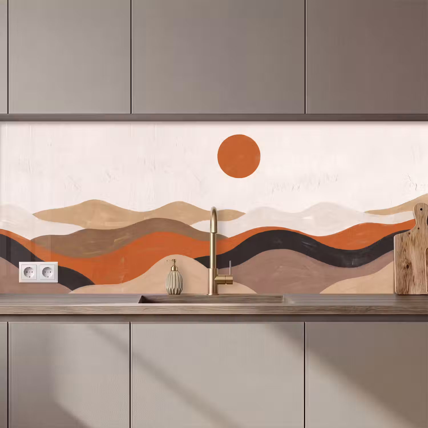 Landschap - Heuvels - Zon - Abstract - Oranje keuken achterwand 2 middel zz_3dshopping
