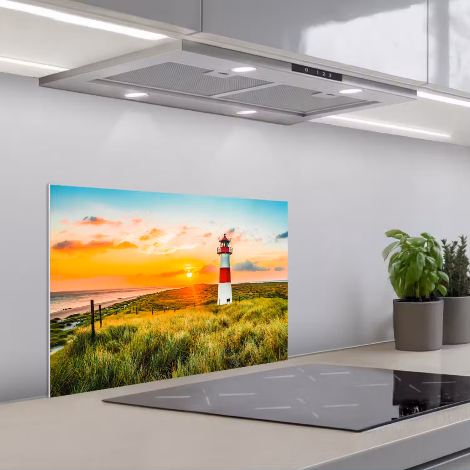 Vuurtoren - Natuur - Zon - Landschap - Gras - Strand - Zee keuken achterwand spatscherm klein -3d_schuin