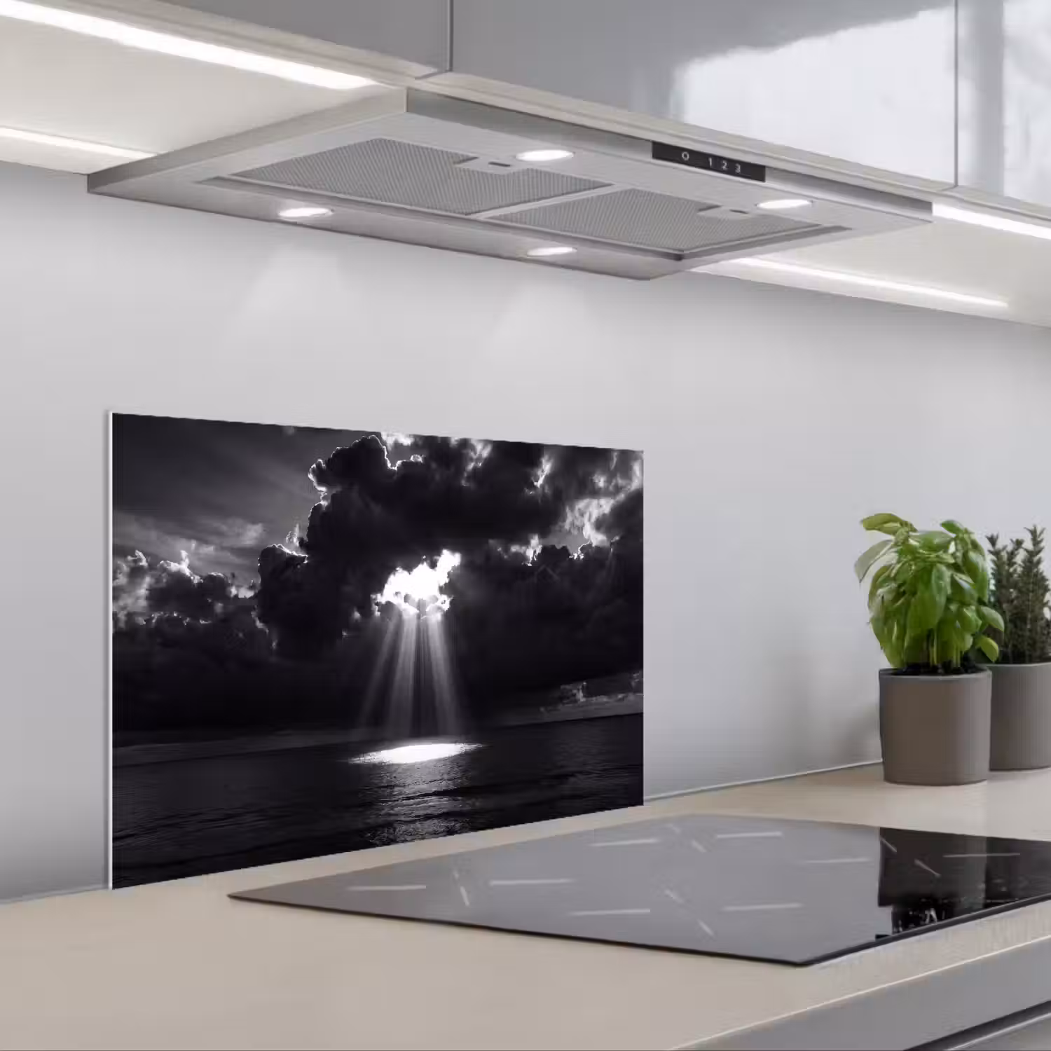Licht - Wolken - Zee - Zwart-wit - Natuur keuken achterwand spatscherm klein -3d_schuin