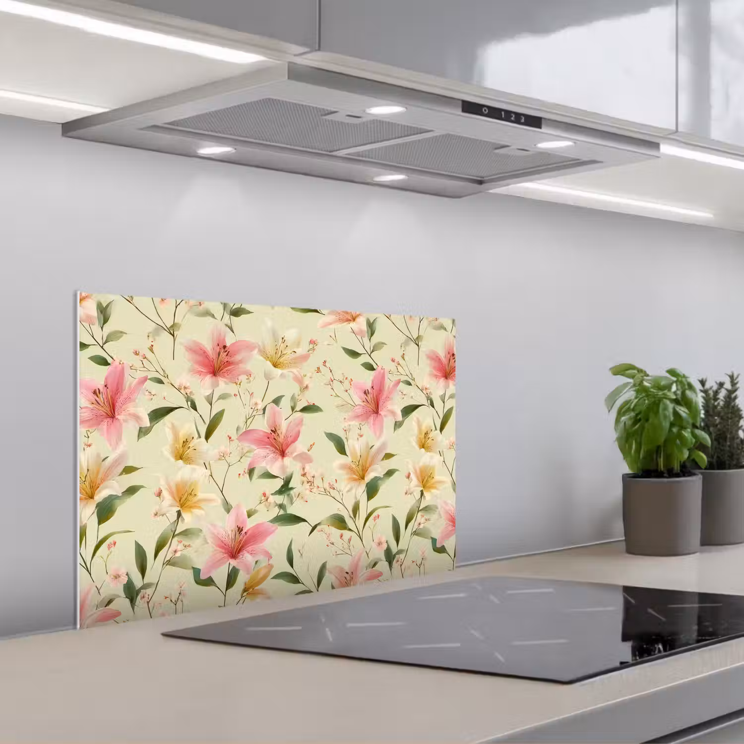Lelies - Sereen - Kleurrijk keuken achterwand spatscherm klein 900 -3d_schuin