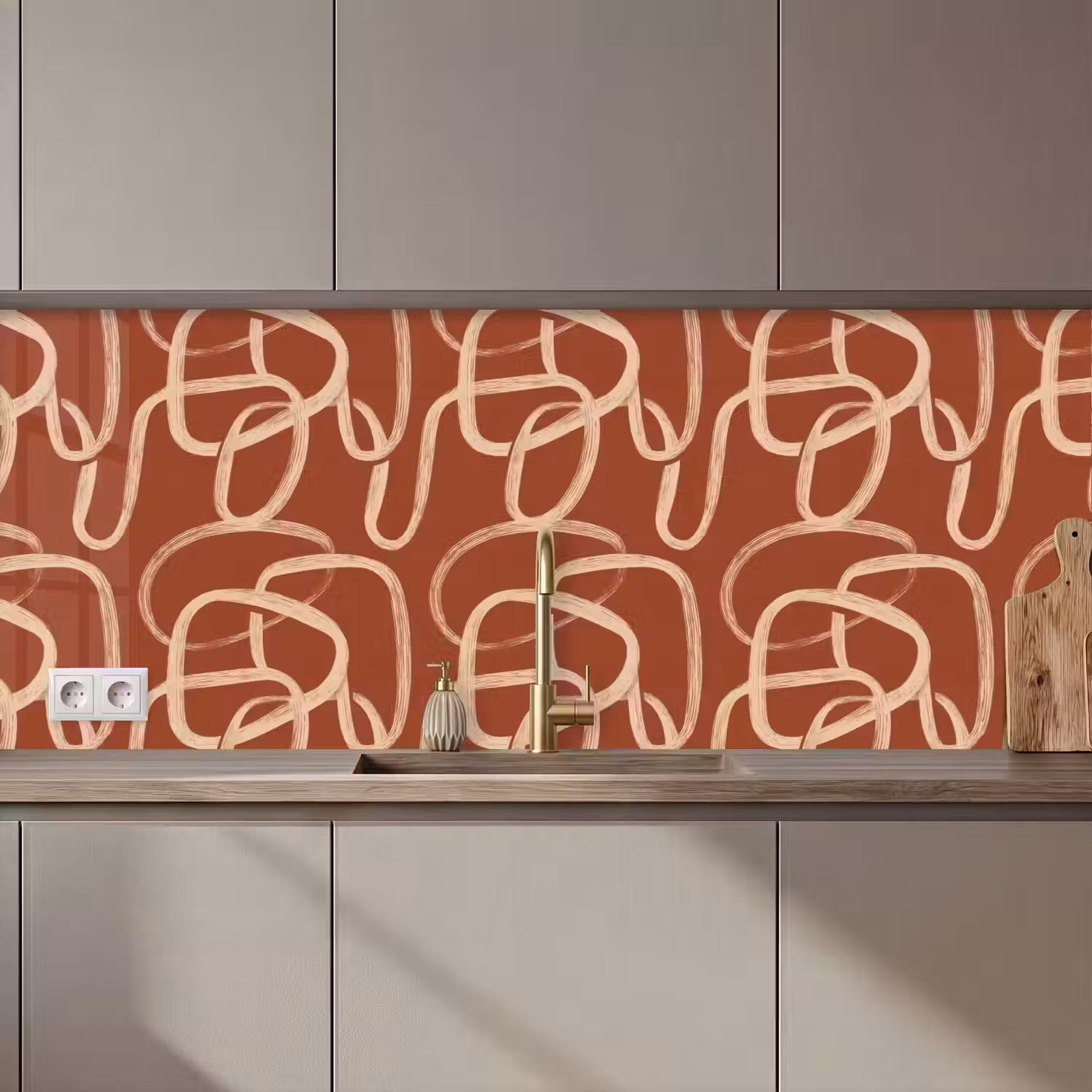 Lijnen - Abstract - Organisch - Terracotta - Crème keuken achterwand 2 middel 871 zz_3dshopping