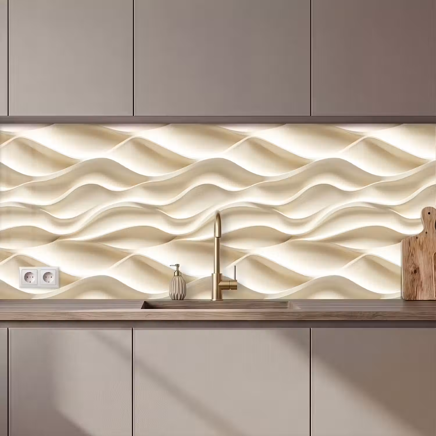 Lijnen - Golvend - Crème keuken achterwand 2 middel 871 zz_3dshopping