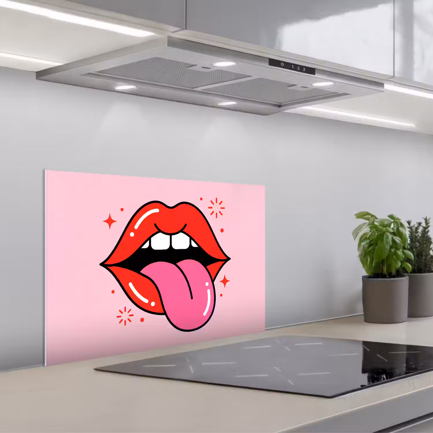 Lippen - Tong - Pop-art - Kleurrijk - Roze keuken achterwand spatscherm klein -3d_schuin