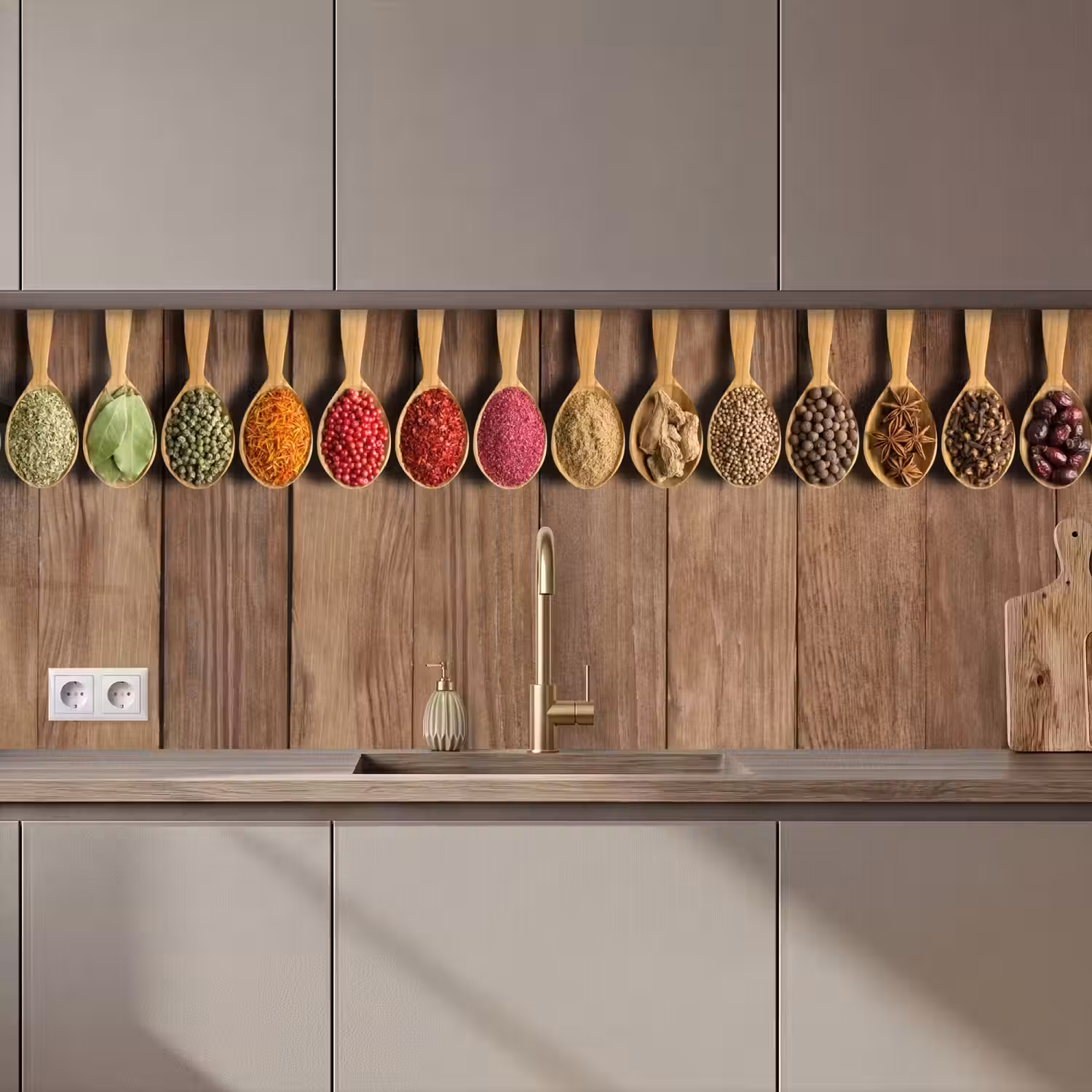 Lepels - Kruiden - Hout keuken achterwand 2 middel zz_3dshopping