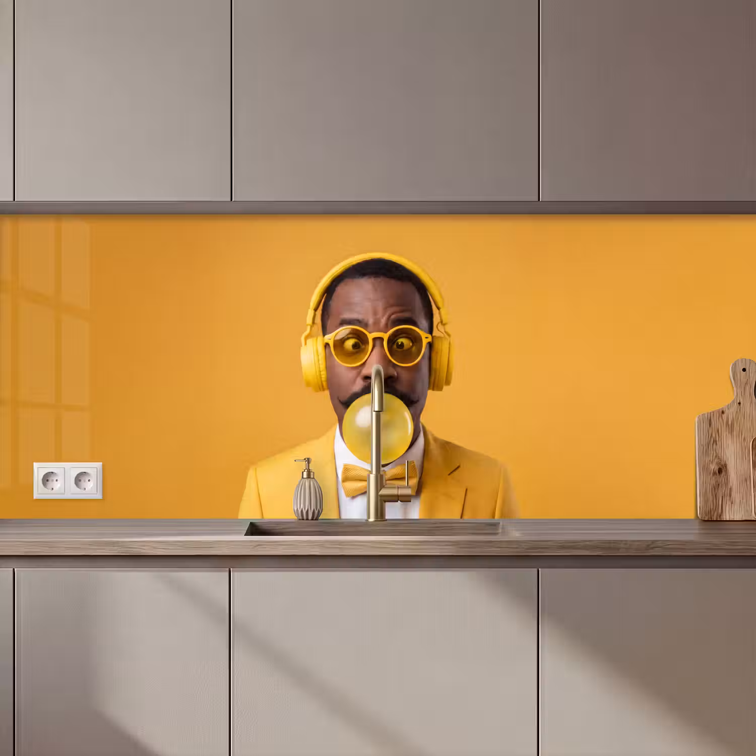 Man - Bubblegum - Portret - Geel - Modern keuken achterwand 2 middel zz_3dshopping