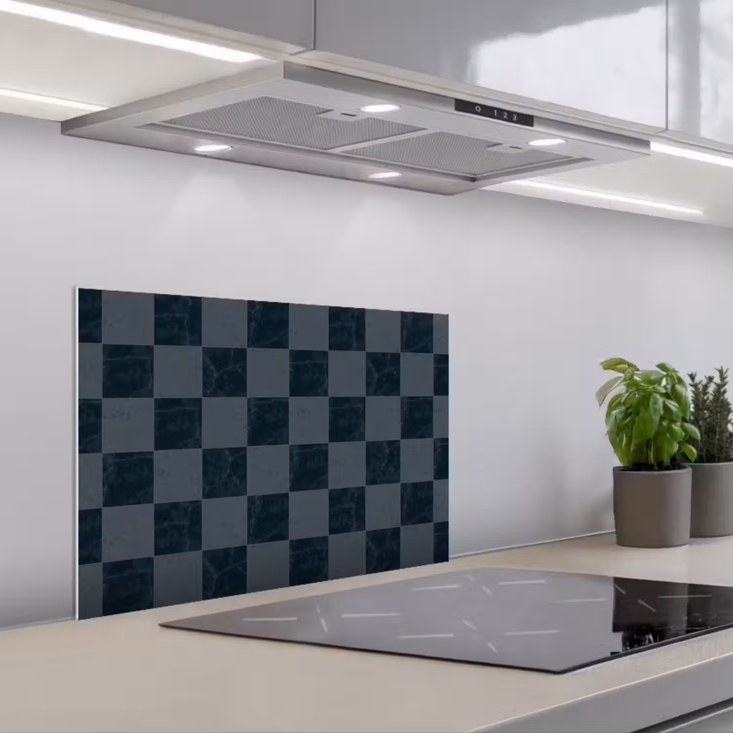 Marmer - Patroon - Antraciet keuken achterwand spatscherm klein 900 -3d_schuin