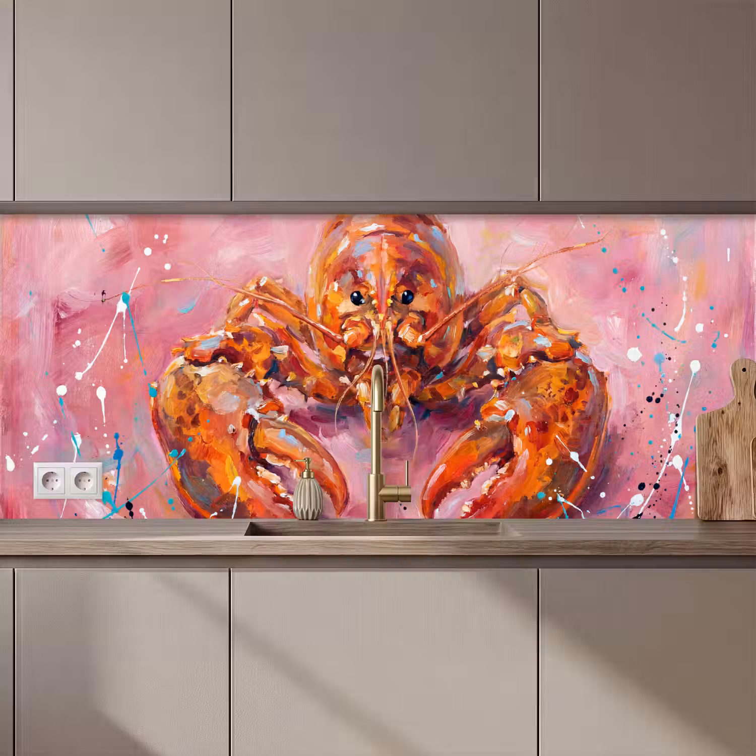 Zeeleven - Kreeft - Spatters - Abstract - Roze keuken achterwand 2 middel zz_3dshopping