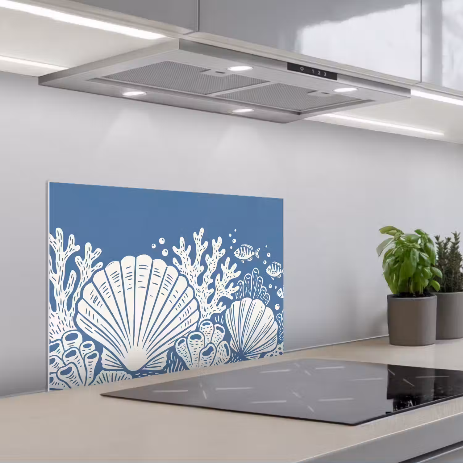 Zeeleven - Koraal - Schelp - Vis - Illustratie - Onderwater keuken achterwand spatscherm klein -3d_schuin