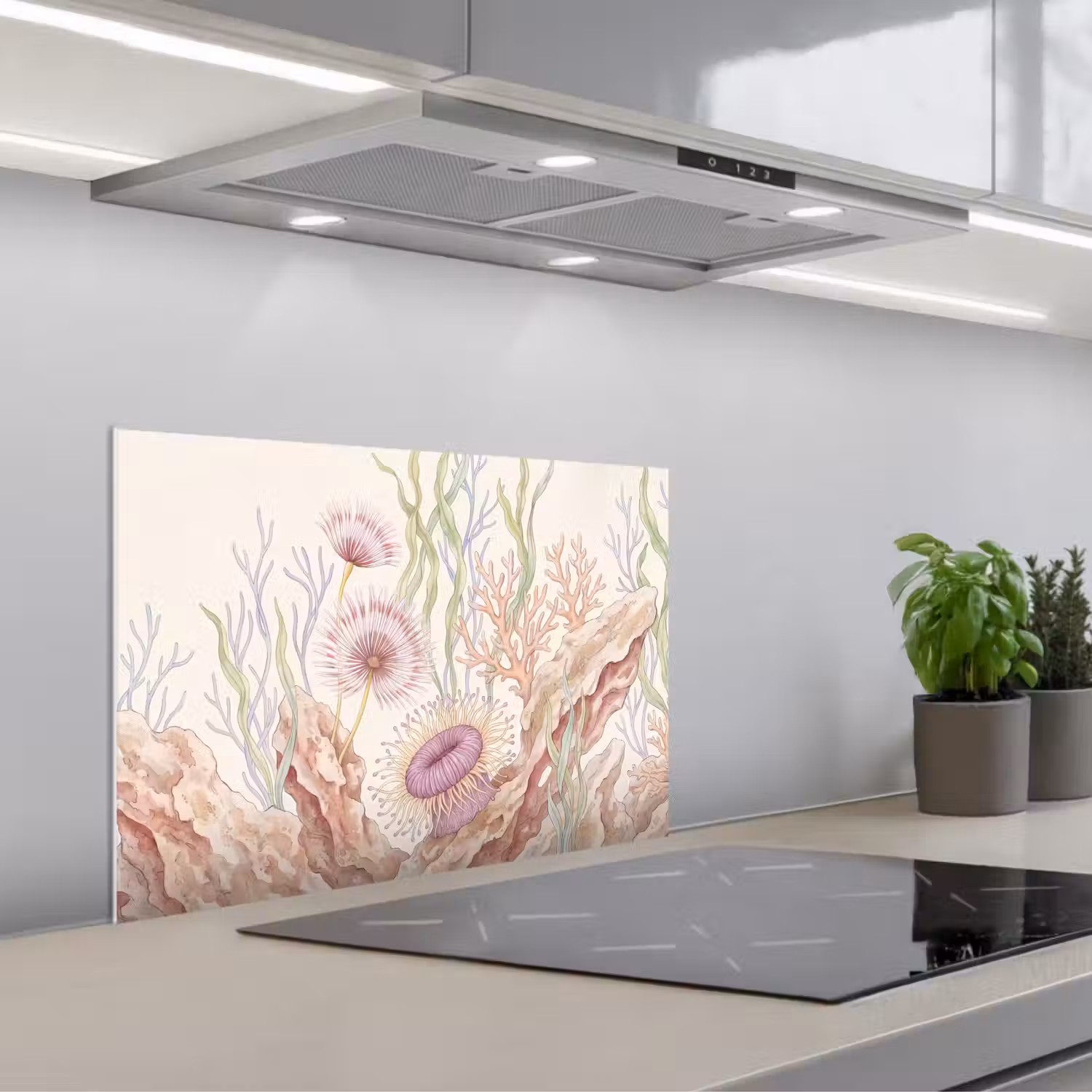 Zeeleven - Koraal - Onderwater - Illustratie - Kleurrijk keuken achterwand spatscherm klein -3d_schuin