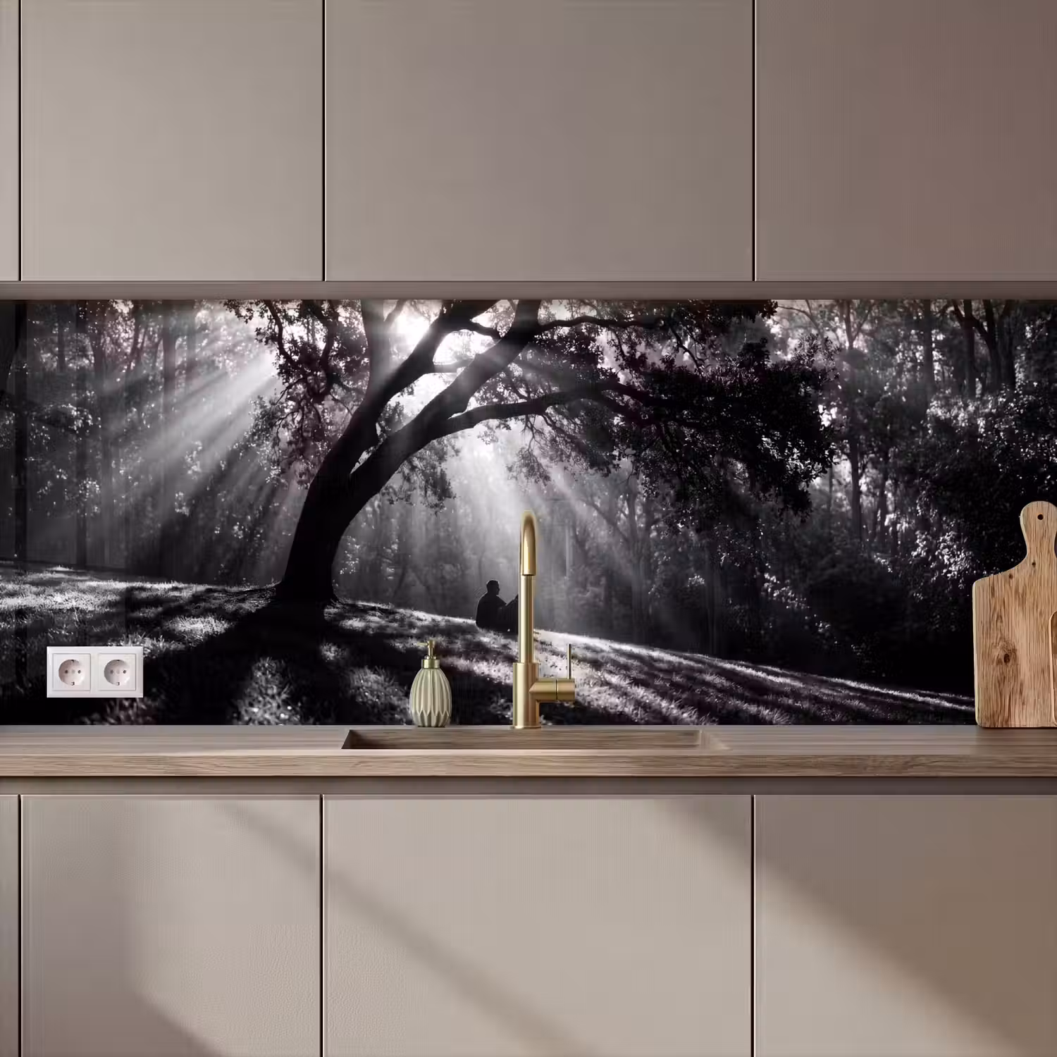 Mens - Hond - Natuur - Zwart-wit - Silhouet keuken achterwand 2 middel zz_3dshopping
