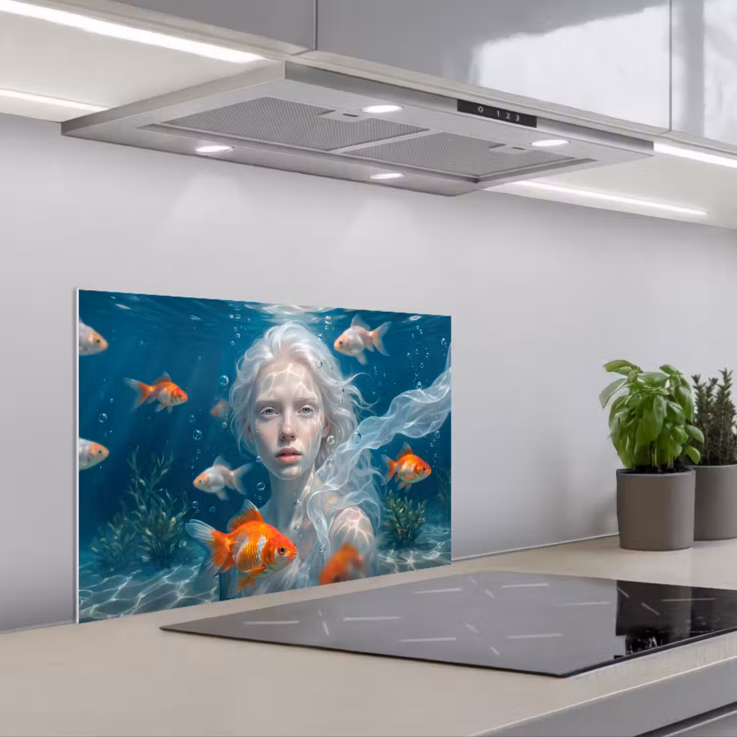 Mens - Onderwater - Vis - Modern - Blauw keuken achterwand spatscherm klein -3d_schuin