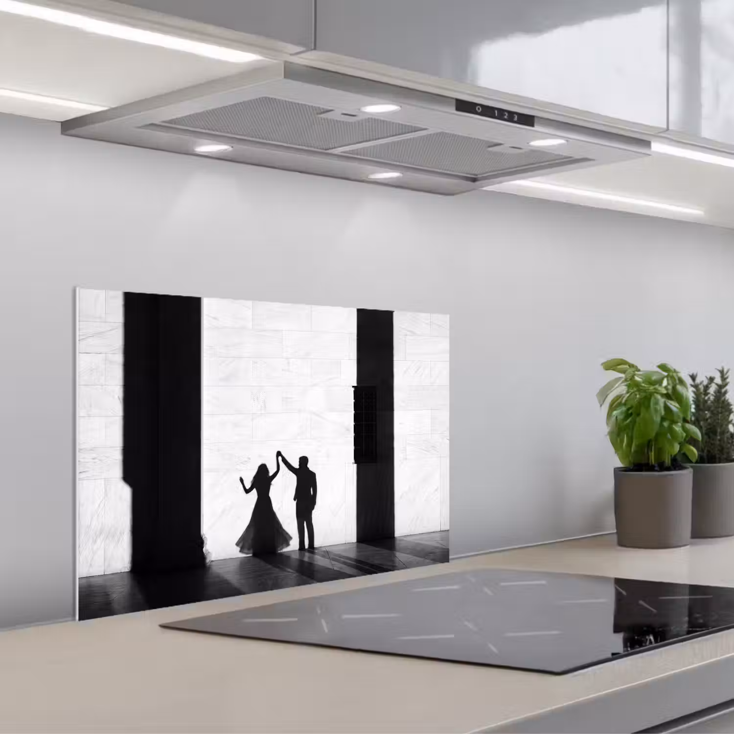 Mensen - Schaduw - Dans - Zwart-wit - Liefde keuken achterwand spatscherm klein -3d_schuin
