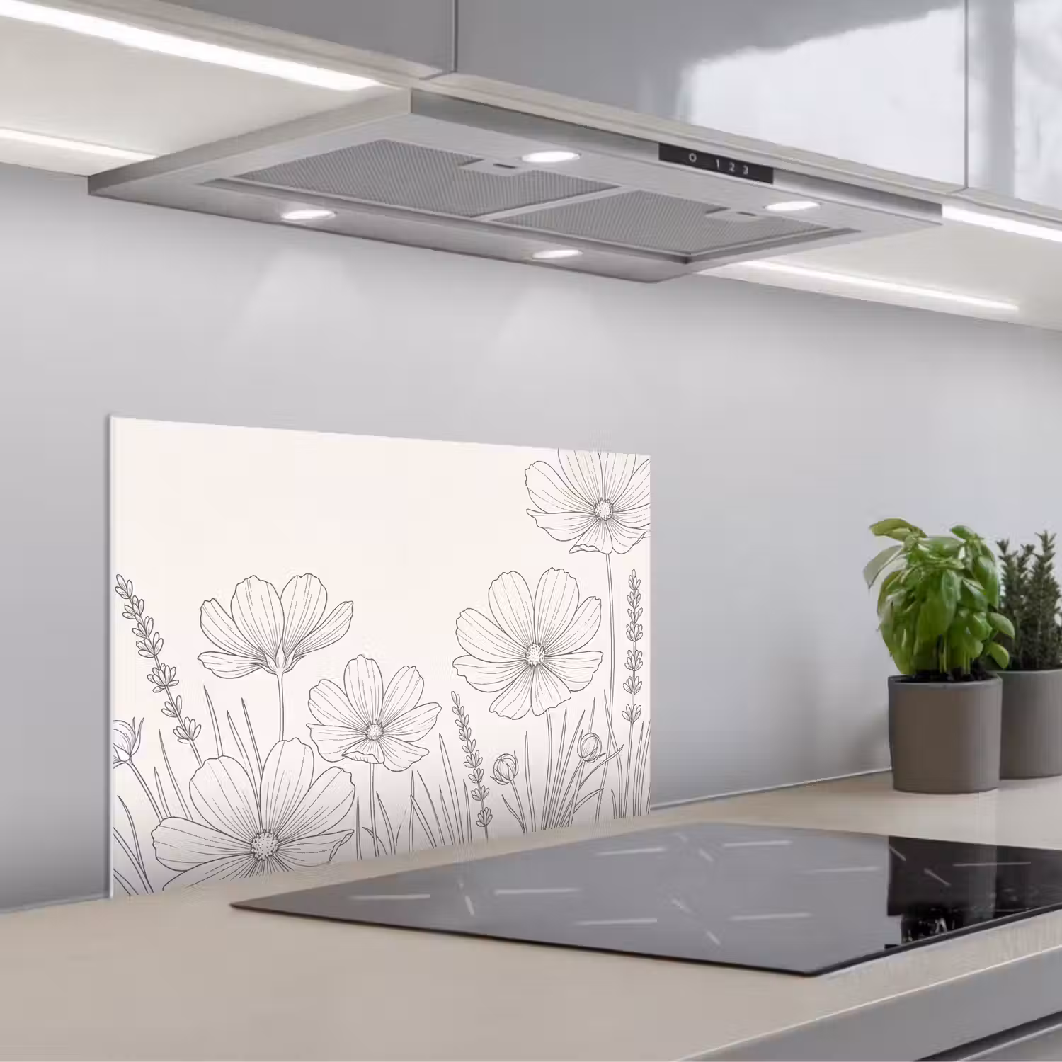 Minimalistisch - Modern - Bloemen - Beige keuken achterwand spatscherm klein -3d_schuin