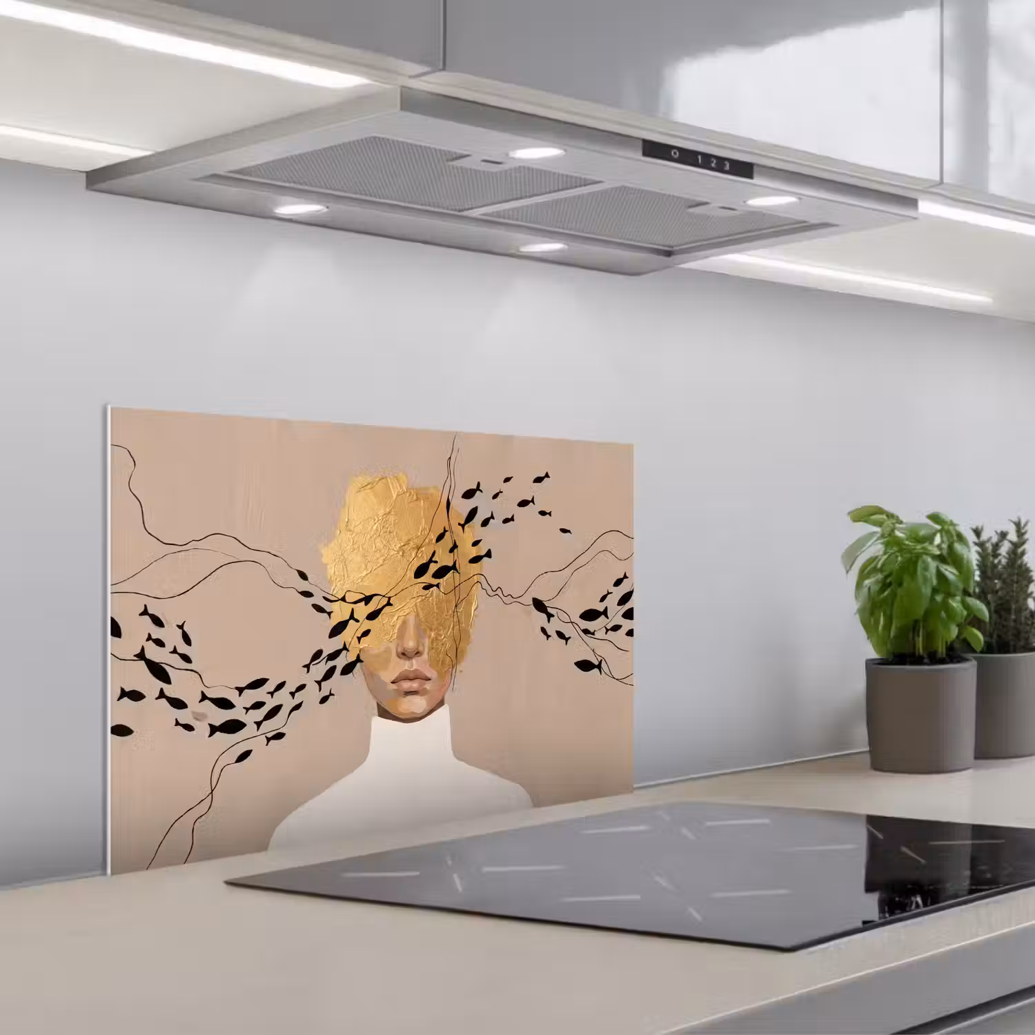 Modern - Vrouw - Goud keuken achterwand spatscherm klein -3d_schuin