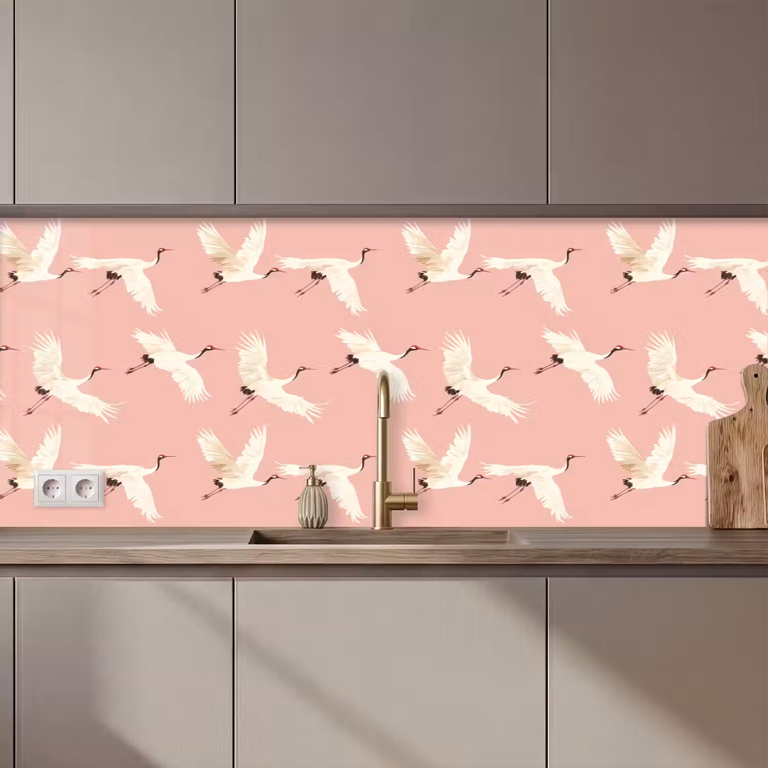 Modern - Kraanvogels - Roze keuken achterwand 2 middel 871 zz_3dshopping