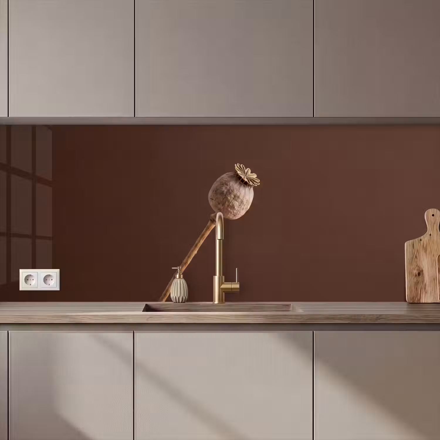 Papaverbol - Droogbloem - Bruin - Minimalistisch keuken achterwand 2 middel zz_3dshopping