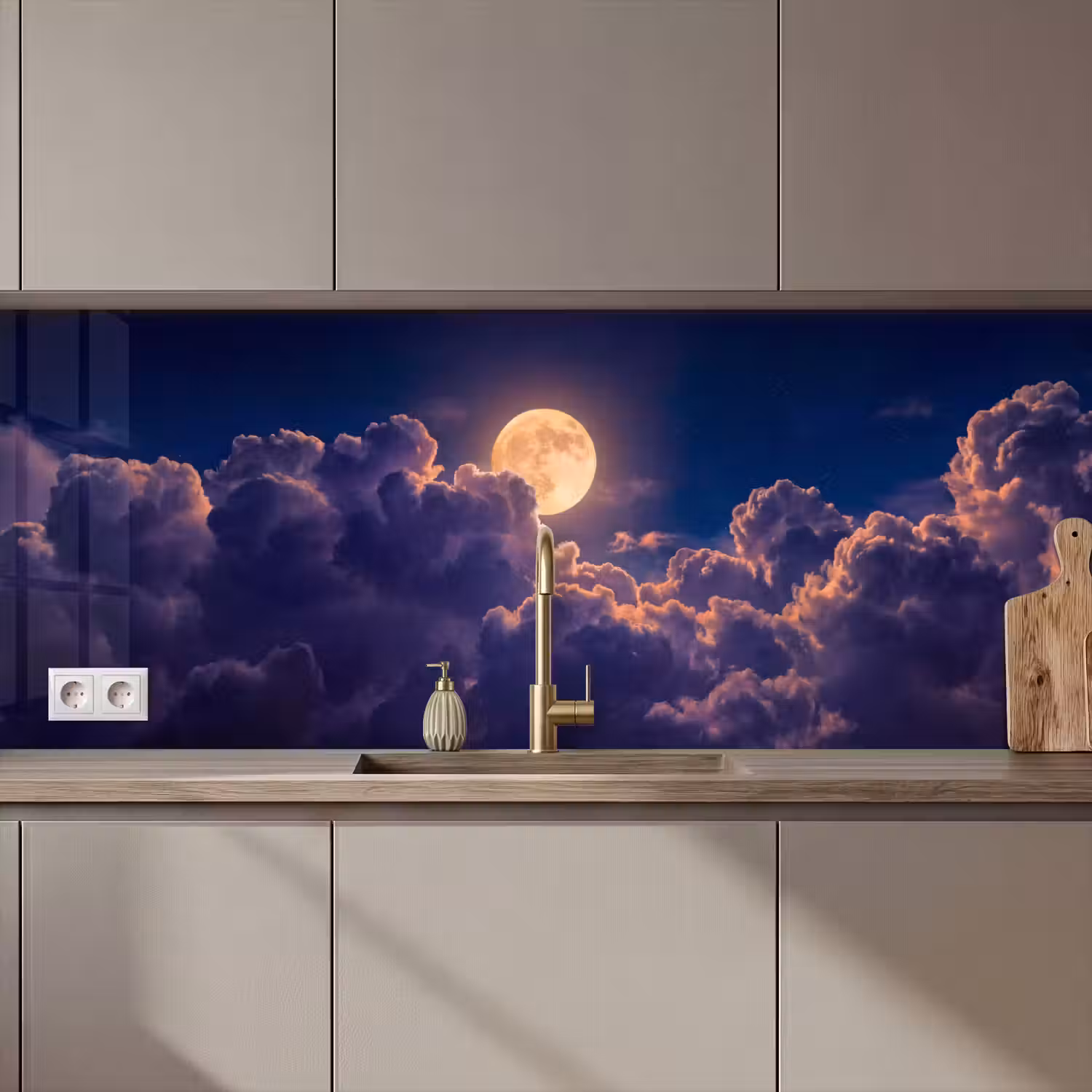Maan - Wolken - Nacht - Oranje keuken achterwand 2 middel zz_3dshopping