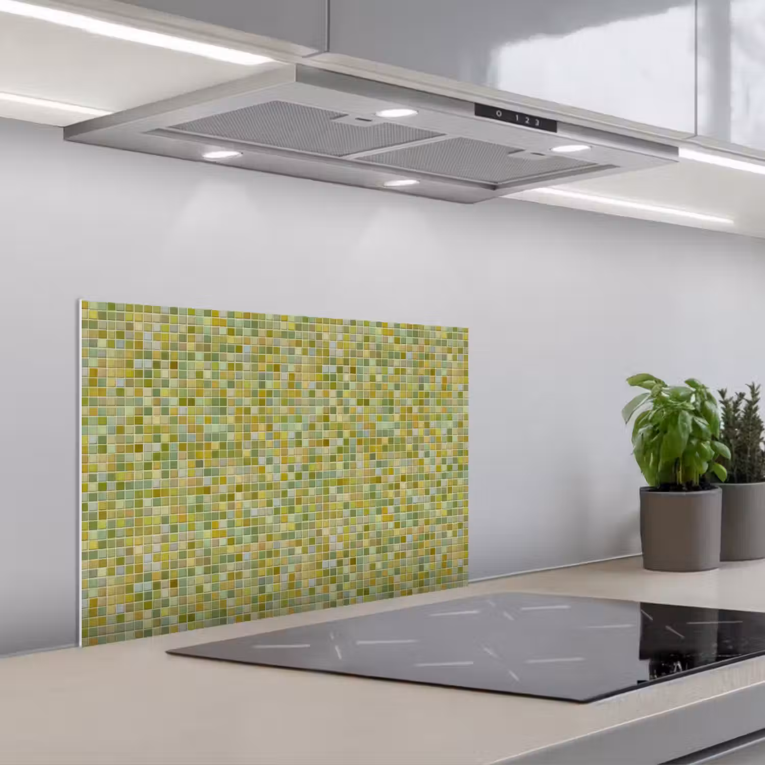Mozaïek - Patroon - Groen keuken achterwand spatscherm klein 900 -3d_schuin