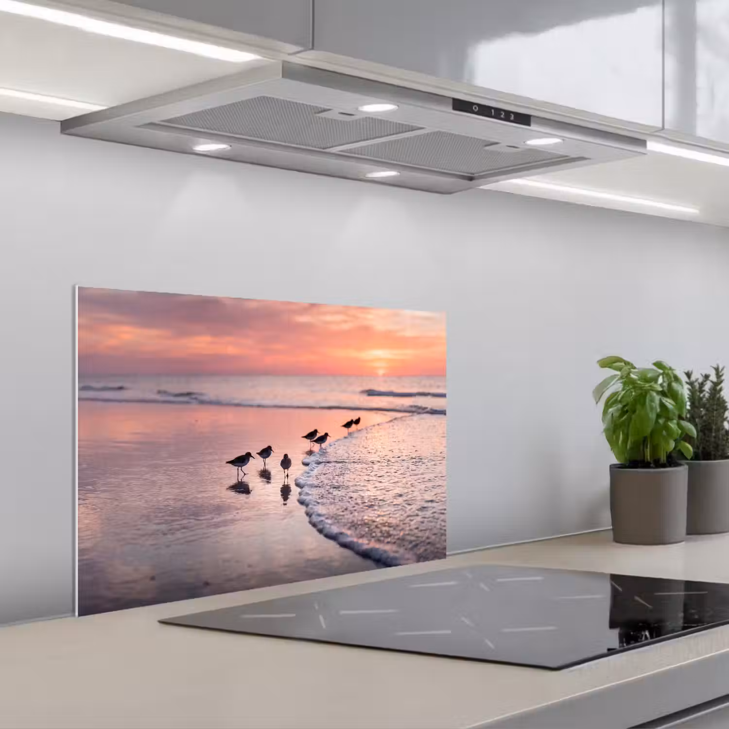 Meeuwen - Strand - Zee - Roze keuken achterwand spatscherm klein -3d_schuin