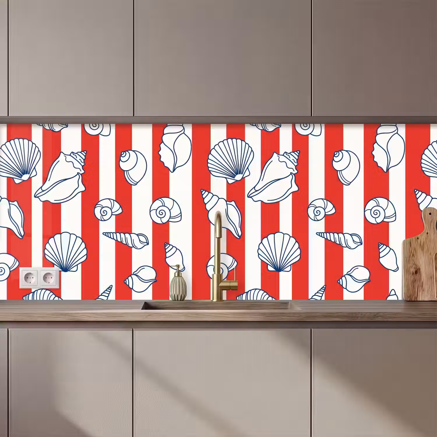 Schelp - Zeedieren - Zomer - Illustratie - Rood - Blauw keuken achterwand 2 middel zz_3dshopping