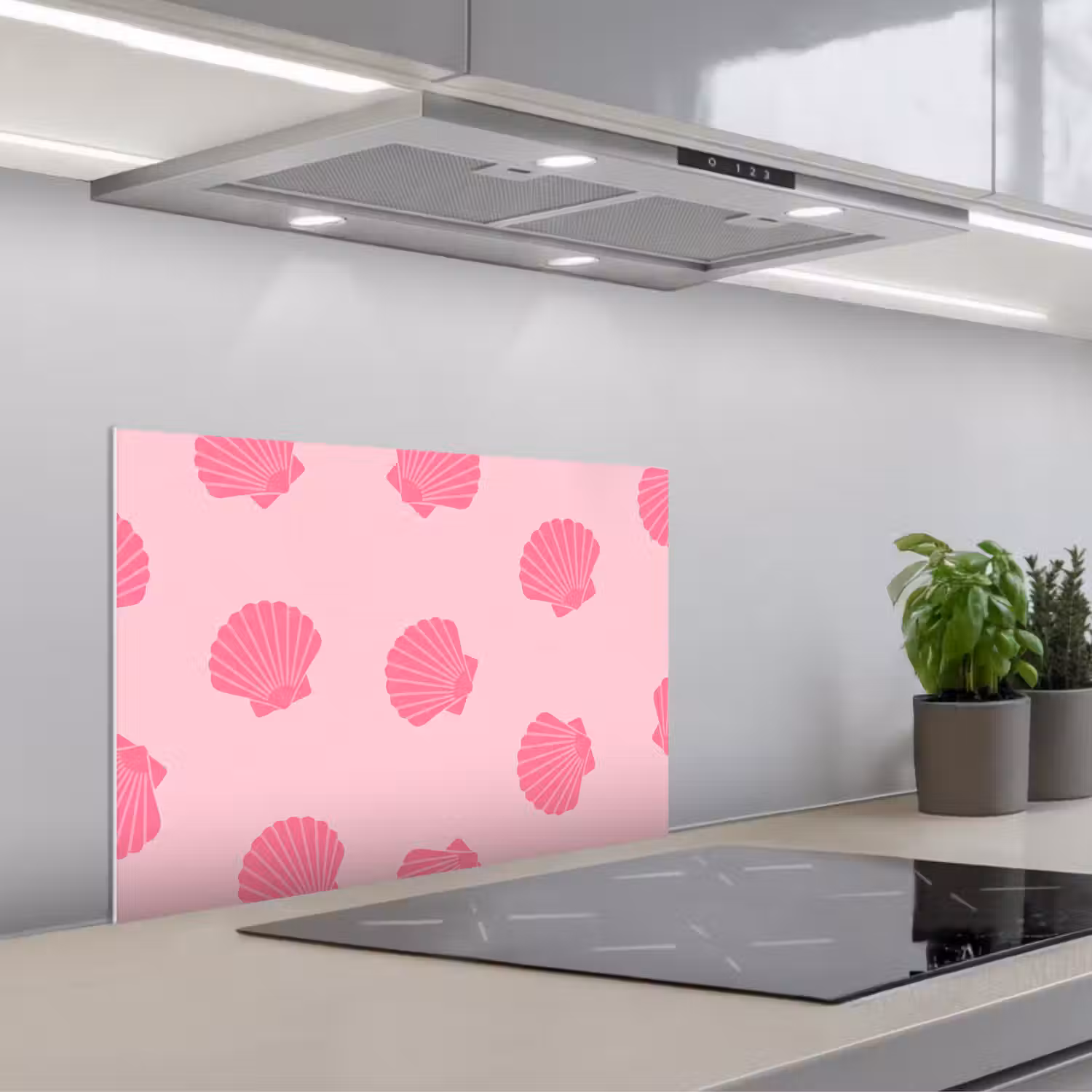 Schelp - Patroon - Zee - Modern - Roze keuken achterwand spatscherm klein -3d_schuin