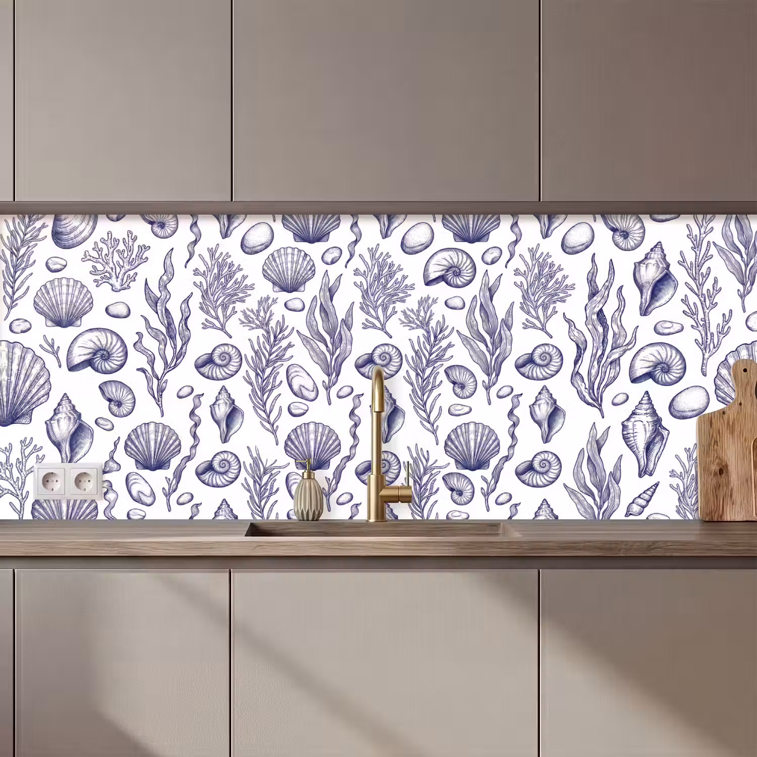 Schelpen - Zeewier - Oceaan - Illustratie - Blauw keuken achterwand 2 middel zz_3dshopping